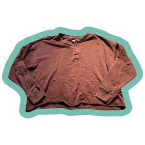 Aerie Maroon Cropped Henley Shirt